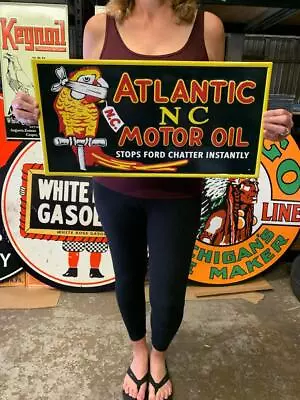 Antique Vintage Old Style Sign Atlantic Motor Oil Made In USA • $55