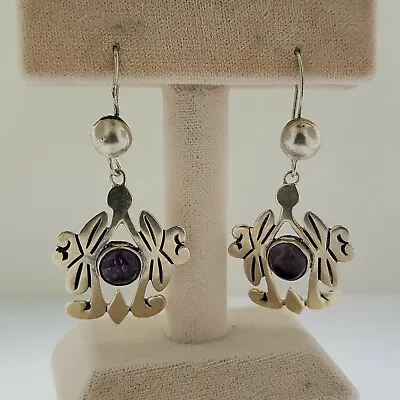 GORGEOUS! Vintage Mexico 925 Sterling Silver & Amethyst Earrings Signed MP Taxco • $149