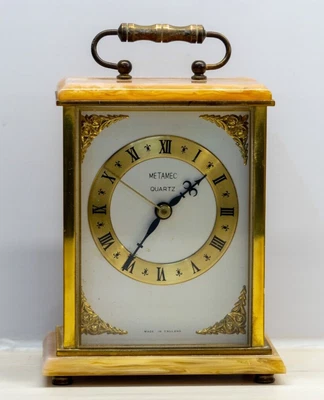 Metamec - Onyx Carriage / Mantle Clock Working Perfectly • £19.99