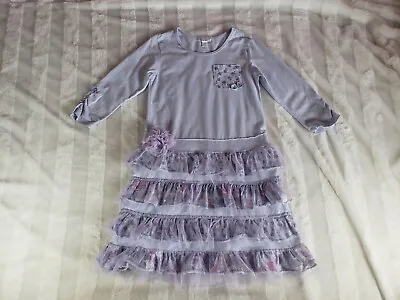 Naartjie Girls Lavender Purple 100% Cotton Long Sleeve Tulle Ruffle Dress XXXL 9 • $17.50