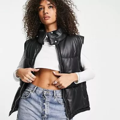 $20 • Buy Bershka Faux Leather Puffer Vest Black ASOS Size M