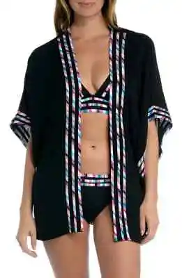 NWT La Blanca Catalina Coast Kimono Cover-Up Black/Multi Sz OS • $25.99