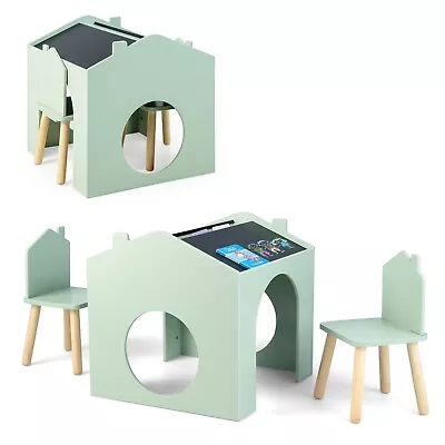 Kids Table And Chair Set Children Wooden Children Activity Desk W/ Chalkboards • £62.95