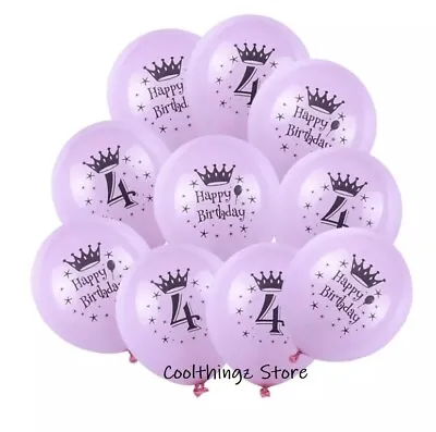 Happy 4th Birthday Purple Latex X10 Balloons Party Decoration Age 4 Girls • £5.39