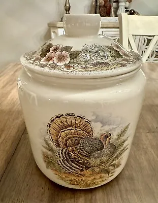 Queens Myott Thanksgiving Lidded Canister Turkey Fall 8.5  Tall Ceramic • $45