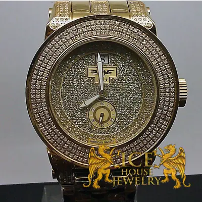 Icy Joe Rodeo Techno Grill 46 Mm Gold Face Dial 2.56 CTW Real Diamond Watch • $500