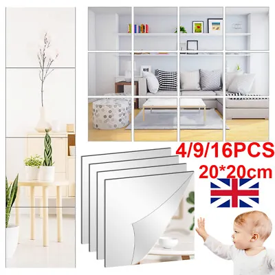 £5.79 • Buy 16PCS Mirror Tile Wall Sticker Square Self Adhesive Home Room Decor Stick On Art