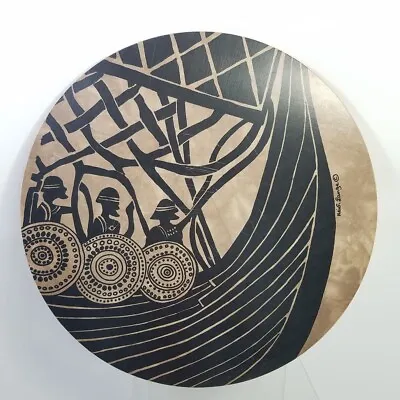 Heidi Lange East Africa Batik Viking Ship Round Wall Art 9.75 Inch • $44.99