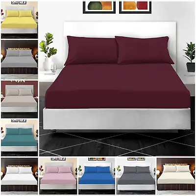 400TC 100% Egyptian Cotton Soft Fitted Sheet Bed Sheets Single Double King Size • £6.49