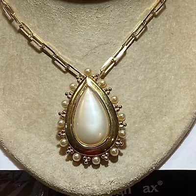 Vtg.mabe Briolette Glass Pearl Etruscan Xsmb Enhancer Bail Pendant Necklace Pin • $66.50