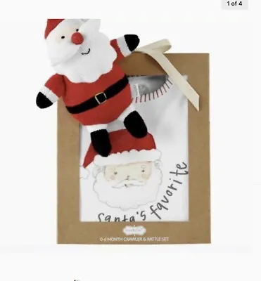 Santa’s Favorite Christmas Baby Crawler Bodysuit & Rattle Mud Pie Gift Set  0-6M • $18