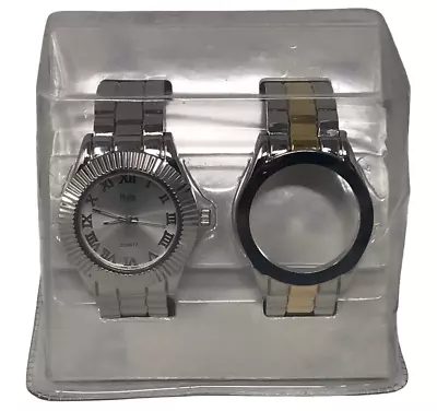 MOULIN Quartz Silver Tone Wrist Watch With Roman Numerals And Two Tone Band NIB! • $14.99