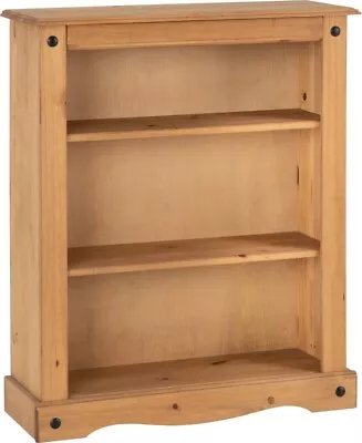 Corona 3 Shelf Low Bookcase In Distressed Waxed Pine Finish Shelved Storage • £80.74