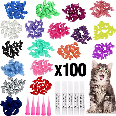 100Pcs Cat Nail Caps Colorful Pet Soft Claws Nail Covers For Cat Claws With Glu • $10.68