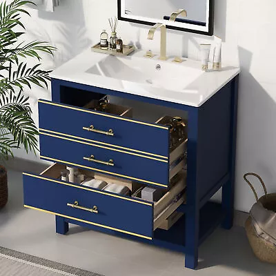 30  Bathroom Vanity W/ Top Sink Storage Vanity Cabinet 2 Drawers Open Shelf • $254