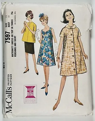 1960’s Vintage Sewing Pattern McCall's 7597 Maternity Dress Top & Skirt Bust 32 • £9.50