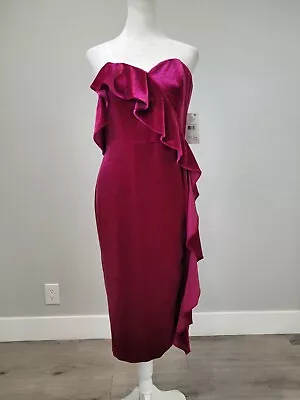 Aidan By Aidan Mattox Off TheShoulder Sweetheart Neck Velvet Ruffle Dress Size 8 • $84.99