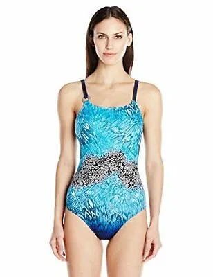 Amoena Women's Los Angeles One Piece Swimsuit Turquoise Print Size 8C NWT • $42