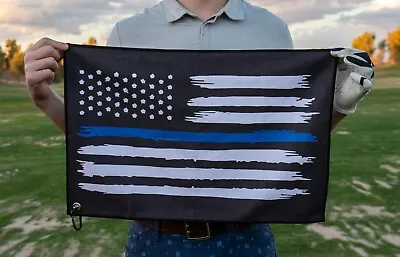 Police Golf Towel With Clip - Thin Blue Line Microfiber Golf Towels - Gift Idea • $18.97