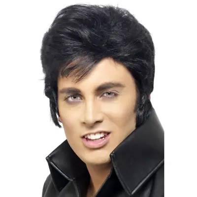 Elvis Wig Black Quiff Official Licensed Mens Superstar Fancy Dress Accessory • $59.36