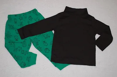 Baby Boys Outfit BLACK L/S TURTLENECK SHIRT Green Monster Sweat Pants 18 MO • $16