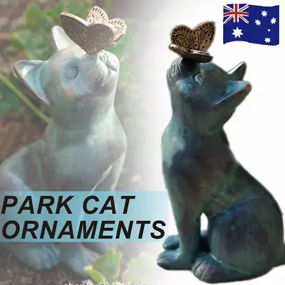 Curious Cat Statue With Butterfly Garden Lawn Sculpture Decor Ornament Outdoor • $19.94