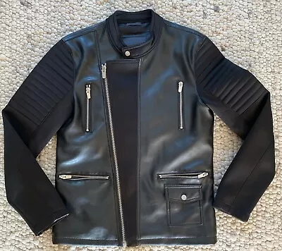 Zara Man Black Moto Biker Jacket Faux Leather Size Medium Full Zip Classic • $29.95