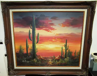 B. Duggan Sunset Desert Cactus Large Original Oil On Canvas Landscape Painting • $699.99