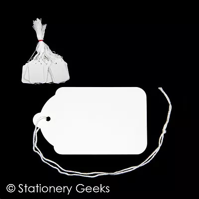 £1.99 • Buy 100 White Strung Tickets 70 X 43 Mm Price Tags String Swing Labels 70mm X 43mm