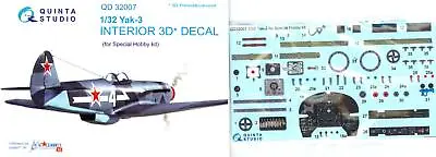 Quinta Studios 1/32 YAKOVLEV Yak-3 3D DECAL COLORED INTERIOR SET Special Hobby • $27.99