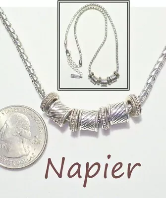 Signed NAPiER Silver Plate Foxtail Chain7 Metal Tube Slide Beads Necklace 17.5  • $15.38