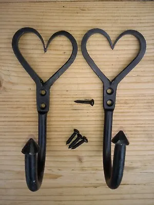£8.99 • Buy Pair Of Hand Forged Curtain Tie Backs Heart Hook Design. Wrought Iron. Coat Hook