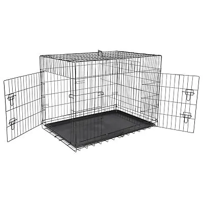 42  Dog Crate Kennel Folding Metal Pet Cage With Tray Pan Black 2 Door  • $61.58