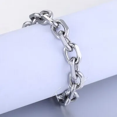 10mm 7-11  Oval Cable Link Bracelet Silver Tone Stainless Steel Chain For Unisex • $8.30