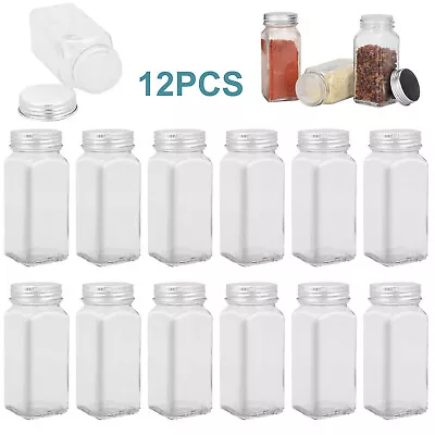 12 X Glass Square Spice Jars Airtight Container Kitchen Storage Herbs Food Salt • £9.29