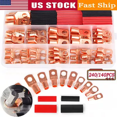 240Pcs Copper Battery Wire Lugs Ends Cable Eyelets Ring Terminals Connectors Set • $10.99