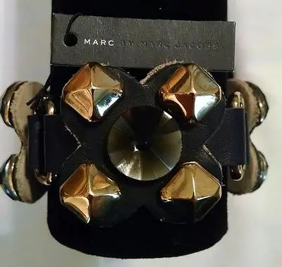 NEW $178 MARC BY MARC JACOBS Black Gold Leather Jewel Bracelet • $79.99
