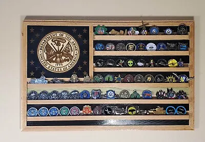 US Army Solid Oak Challenge Coin Wall Display Flag 36x20 Ful-panw/free Coin CU • $149.99