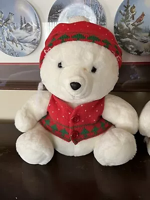 Vintage 1987 Marshall Fields Mistletoe Bear 18  Plush Christmas Holiday Sweater • $24.99