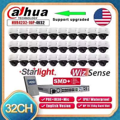 Original Dahua 32CH 8MP 4K Security IP Camera System MIC Wizsense Dome CCTV Lot • £844.29