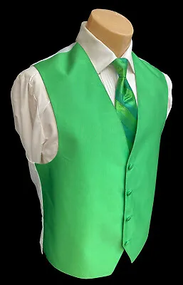 Men's Green Tuxedo Vest & Tie Fullback Cruise Wedding Party Groom Prom Medium M • $8.99