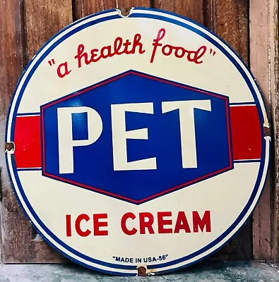 Rare Vintage Porcelain 30-inch PET ICE CREAM Old Advertising Enamel Sign Board • $110
