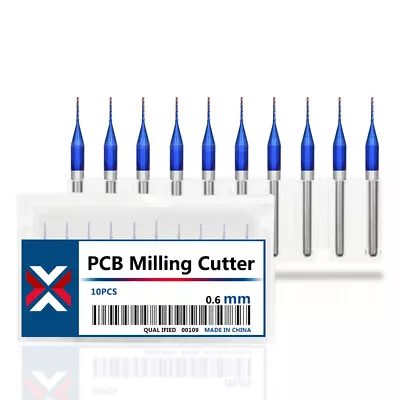 10 Pcs 0.6 Mm PCB Milling Cutter 1/8  Shank Wood Engraving Bit CNC End Mill • £10.99