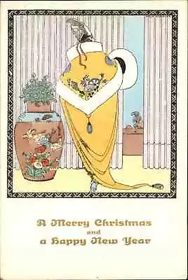 Mela Koehler Art Deco Woman Yellow Jacket Christmas MM 1286 Postcard • $39.99