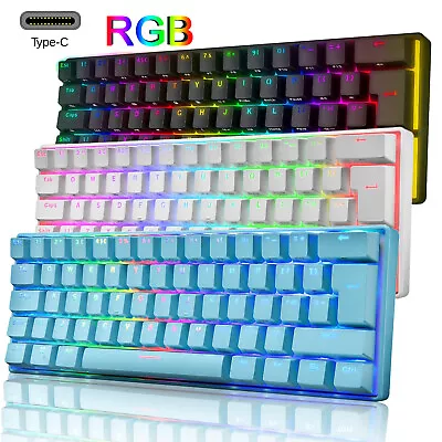 UK Layout 60% True Mechanical Gaming Keyboard 61 Keys Wired RGB Backlit Keypad • £16.29