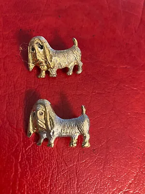 2 Vintage Dachshund Brooch Pins Goldtone Stamped Hong Kong • $11.99