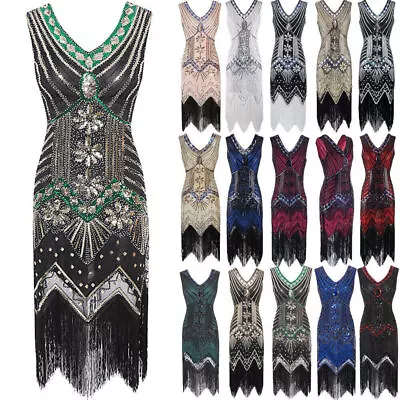 Plus Size Vintage 1920's Flapper Fringed Sequins Great Gatsby Party Ladies Dress • £22.99