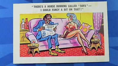 Risque Comic Postcard 1960s Horse Racing News Bet Betting SOFA • $9.50