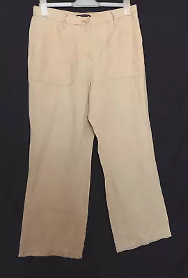 M&S Ladies 100% LINEN Wide Leg Summer-weight Trousers Size 12 FLAX Beige • £7.65