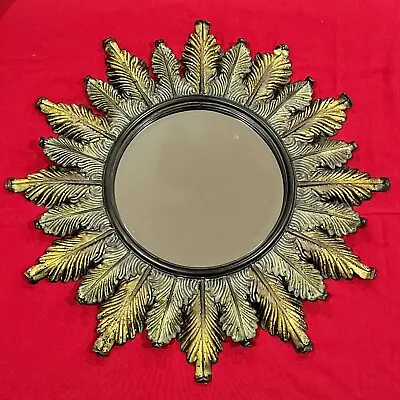 Vintage Sunburst Mirror Metal With Leaf Details • $350